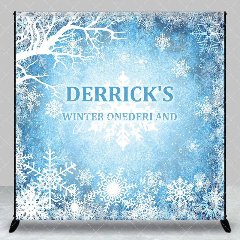 Aperturee Blue Snowy Winter Onederland Custom Name Backdrop, 3X3FT(1X1M), 15 USD, custom birthday backdrops, DZHJ07522-O