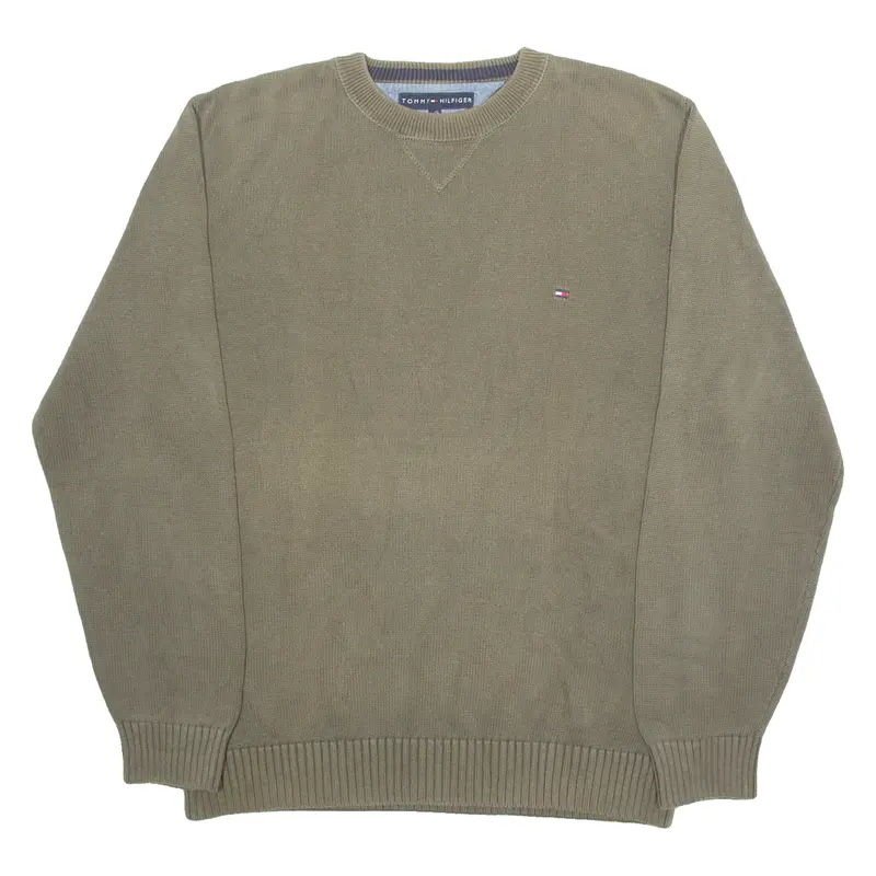 TOMMY HILFIGER Mens Jumper Green Tight Knit L