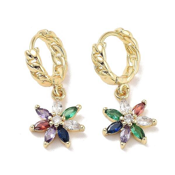 Real 18K Gold Plated Brass Dangle Hoop Earrings