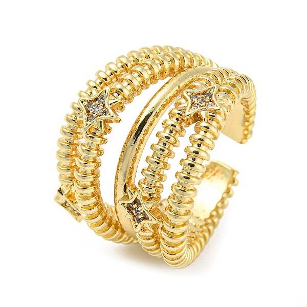 Rack Plating Brass Multi Lines Open Cuff Ring