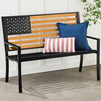 Best Choice Products Indoor Outdoor Steel Garden Bench w/ American Flag Backrest, 790lb Capacity Patio Porch Furniture Lounge...