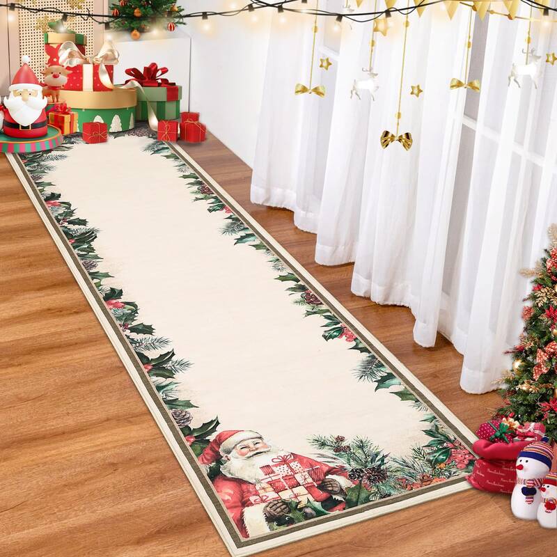 Garvee Christmas Santa Claus Runner Rug Non-Slip Washable Low Pile Soft Fabric Cozy Holiday Decor for Entryway Kitchen Bedroo...