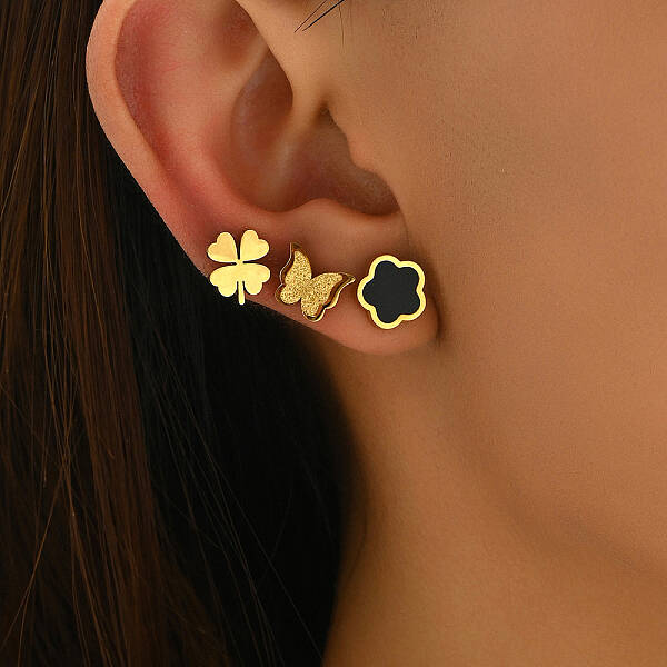 Stainless Steel Flower Butterfly Clover Stud Earring Sets