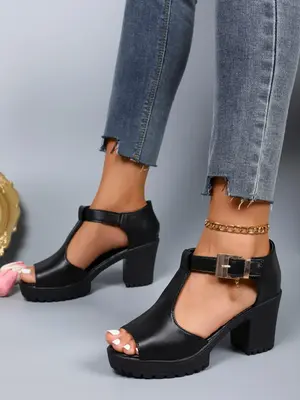 Women's Fashionable Colorblock High Heel Sandals, Casual Comfortable Buckle Decor Wedge Sandals for Daily Wear, Lightweight B...