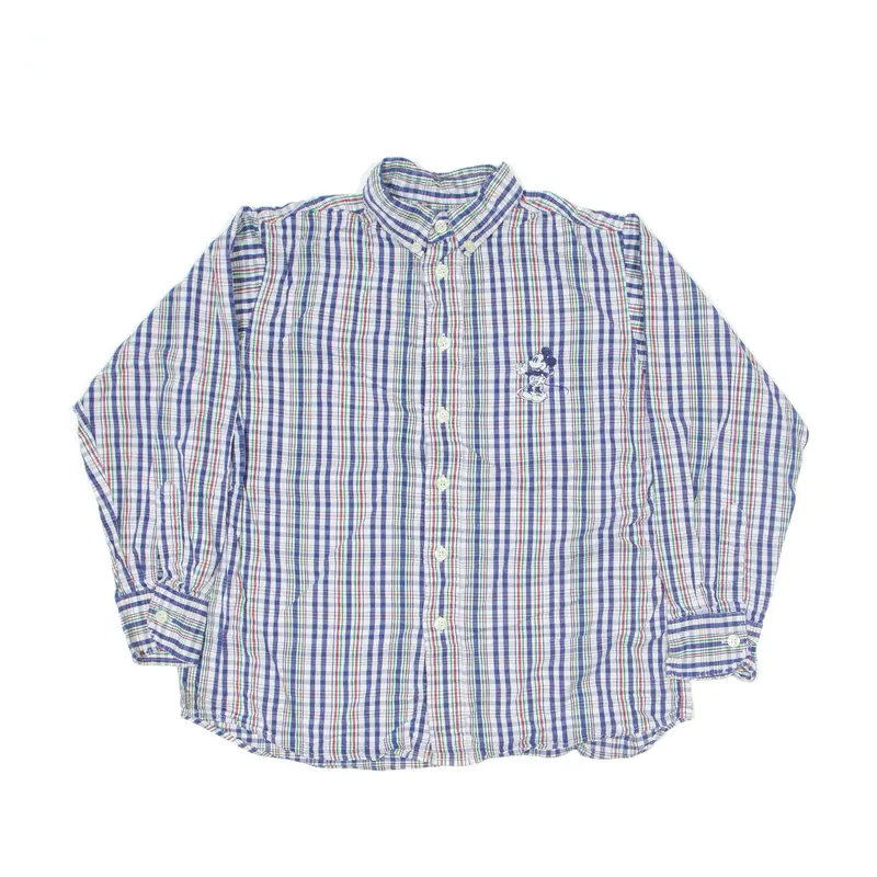 DISNEY Donaldson Shirt Blue 90s Check Long Sleeve Boys 8 Years