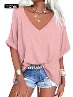 Women's V Neck Batwing Sleeve Tee, Classy Casual Plain Short Sleeve T-shirt, Ladies Fall Clothes for Daily Wear, Going Out To...