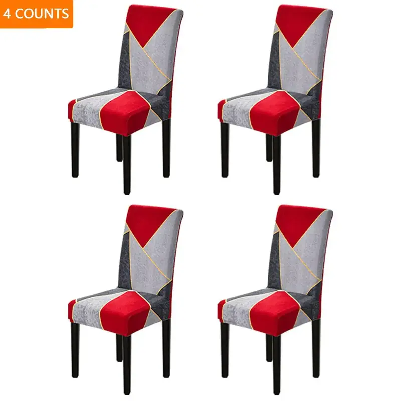 Geometric Pattern Chair Cover, 4 Counts/set Elastic Chair Cover, Washable Chair Protector for Home Dining Room Living Room