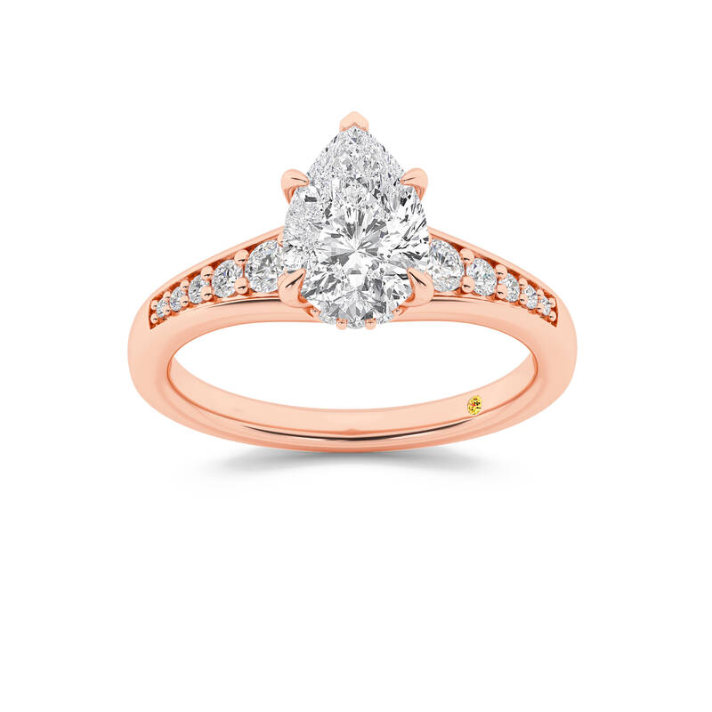 Bloom Tapered Pavé Set Hidden Halo Pear Shape Lab Grown Diamond Engagement Ring | Rose Gold 1 1/4 - 4 1/2 CT. TW.