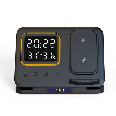 5-in-1 Wireless Charging Station with LED Alarm Clock, Fast Charger for Phone, Watch & Earbuds
