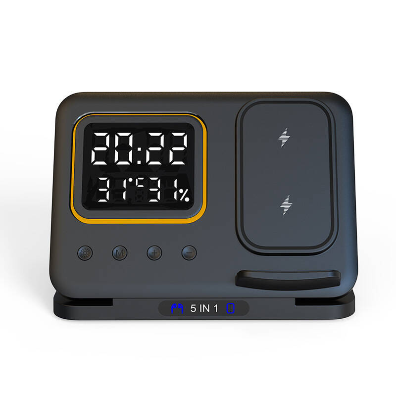 5-in-1 Wireless Charging Station with LED Alarm Clock, Fast Charger for Phone, Watch & Earbuds