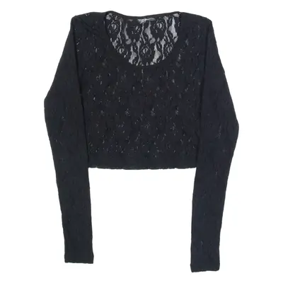 Womens Cropped Top Black Long Sleeve S