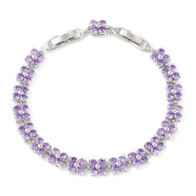 Noble Gift Ideas for Lady Platinum Tone Brass Micro Pave Cubic Zirconia CZ Flower Link Chain Bracelets
