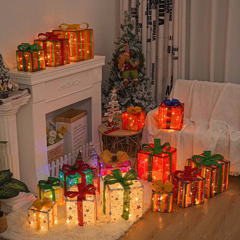 Lighted Outdoor Christmas Decorations Luminous Christmas Gift Box With Bow For Holiday Christmas Tree Home Yard Decor