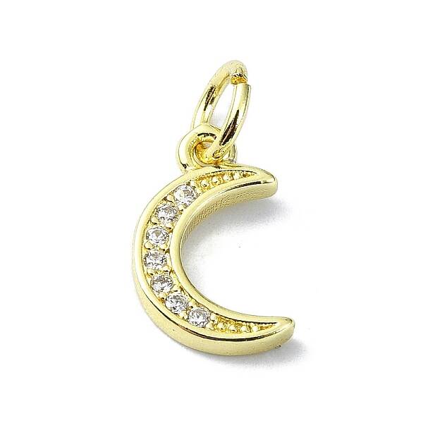 Moon Theme Brass Micro Pave Clear Cubic Zirconia Charms