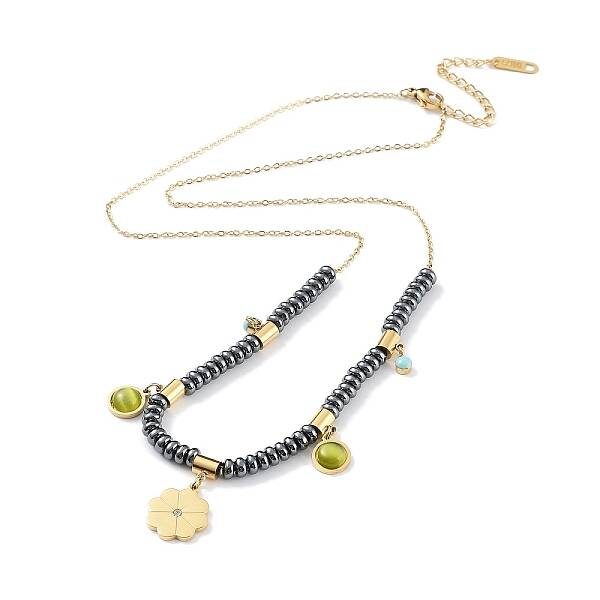 Rhinetone Flower & Cat Eye Bib Necklace