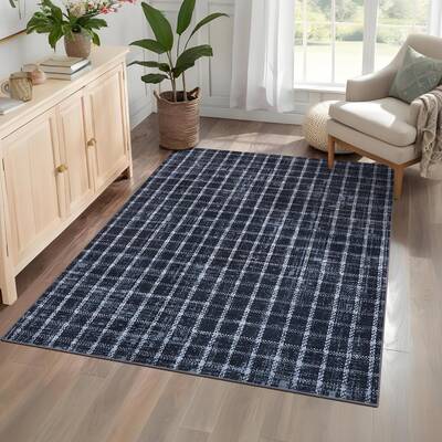 Garvee Area Rug 3x5 Washable Non Slip Low Pile Faux Wool Geometric Checkered Pattern Indoor Entryway Bedroom Kitchen Mat