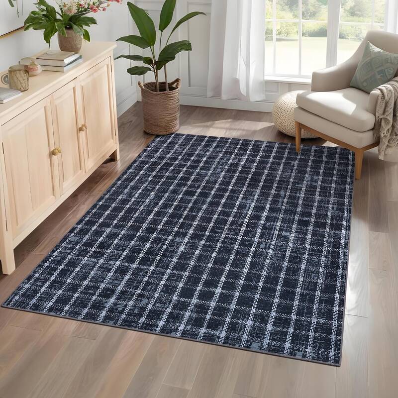 Garvee Area Rug 3x5 Washable Non Slip Low Pile Faux Wool Geometric Checkered Pattern Indoor Entryway Bedroom Kitchen Mat