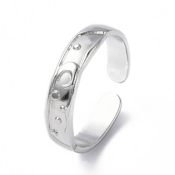 Non-Tarnish 304 Stainless Steel Crescent Moon Open Cuff Ring for Women