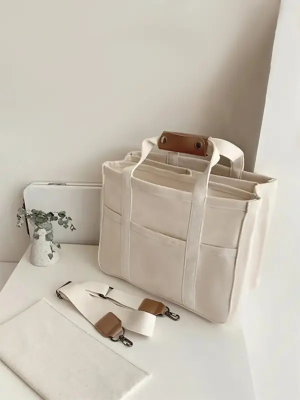 Women's Casual Solid Messenger Bag for Galentineday Gift, Large Capacity Multi-functional Canvas Tote Bag for Daily Used, Fem...