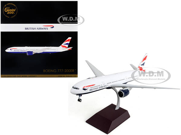 Boeing 777-200ER Commercial Aircraft British Airways White with Striped Tail Gemini 200 Series 1/200 Diecast Model Airplane b...