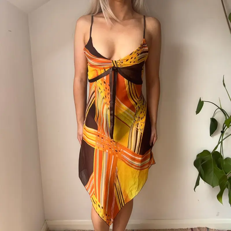 Mai'Da Mini Dress - Small Orange Viscose