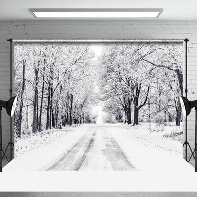 Aperturee White Snowy Forest Boulevard Traces Winter Backdrop - Aperturee