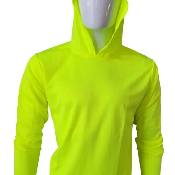 High Visibility Safety Green Shirt - Polyester, Long Sleeves, Hooded, Ideal for Outdoor Workwear, Suitable for Men
