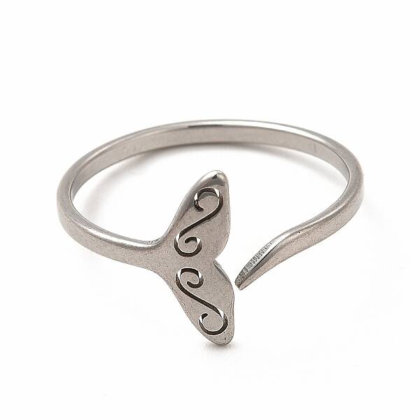201 Stainless Steel Whale Tail Open Cuff Ring for Women