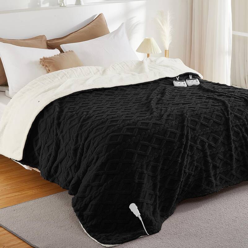 Garvee Electric Blanket King Size Dual Control - Thick Tufted Sherpa, 10 Heat Levels, 10 Time Settings, ETL Certified, Black,...