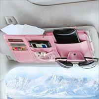 PU Leather Car Sun Visor Glasses Organizer, Car Glasses Clip Storage Pocket, Sunglasses Holder with Zipper Pocket for Car, Tr...