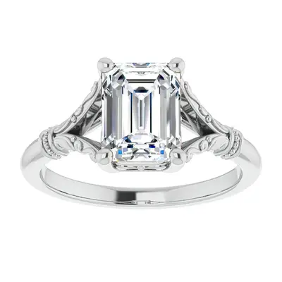10K White Gold Emerald Cut Solitaire Moissanite Engagement Ring