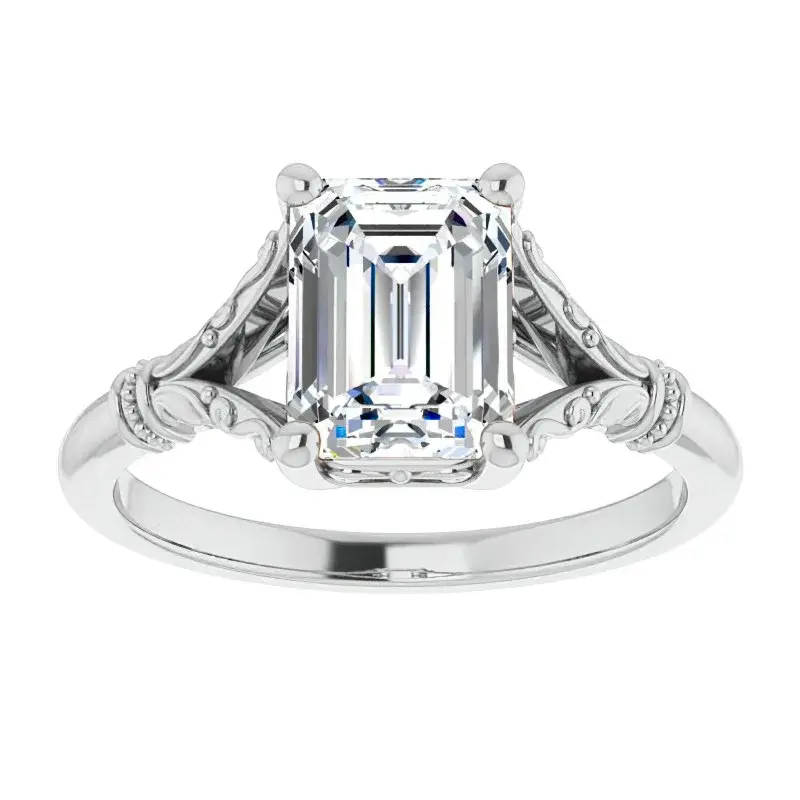 10K White Gold Emerald Cut Solitaire Moissanite Engagement Ring