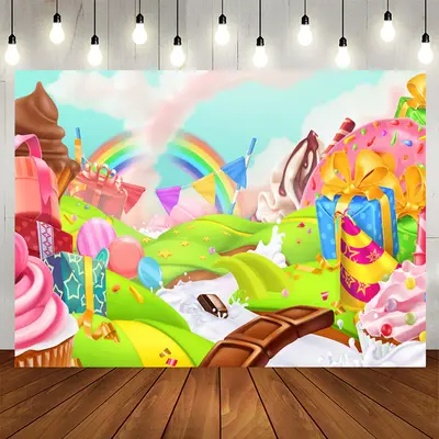 Aperturee Cartoon Rainbow Dessert Candyland Birthday Backdrop