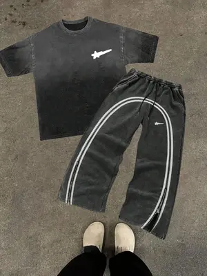 Men's Star & Striped Print Tee & Pants Set, Loose Fashion Round Neck Short Sleeve T-shirt & Trousers for Daily Outdoor Wear, ...