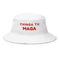 100% Cotton Twill White Bucket Hat with Red Embroidered \