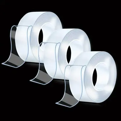 Clear Double Sided Nano Tape, 3 Rolls Reusable Washable Adhesive Tape, Strong Sticky Installation Hanging Tape for Home and O...