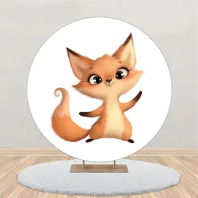 Sweet Orange Fox White Round Baby Shower Backdrop - Aperturee