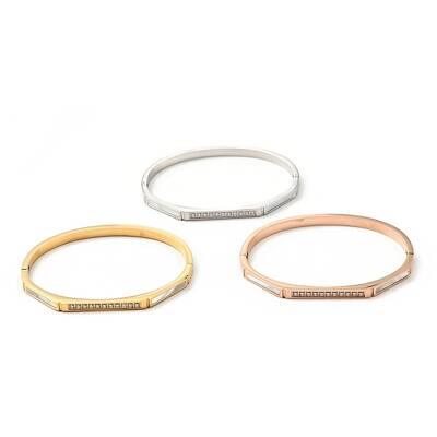 Shell Oval and Cubic Zirconia Hinged Bangle