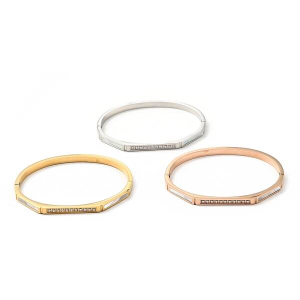 Shell Oval and Cubic Zirconia Hinged Bangle