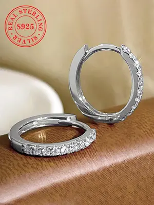 925 Sterling Silver Fashion Rhinestone Decorated Hoop Earrings, Elegant Women's Wedding & Engagement Jewelry Gift, Trendy All...
