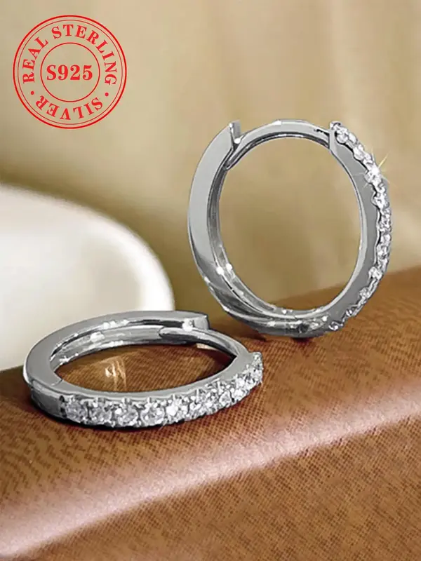 925 Sterling Silver Fashion Rhinestone Decorated Hoop Earrings, Elegant Women's Wedding & Engagement Jewelry Gift, Trendy All...