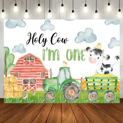 Drawn Farm Barn Hay Holy Cow 1st Birthday Backdrop