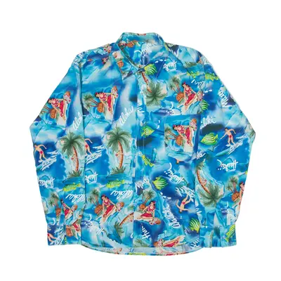 Hawaiian Shirt Blue Crazy Pattern Short Sleeve Mens S