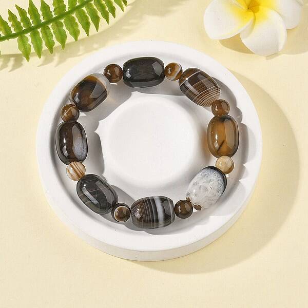 Natural Banded Agate Bead Stretch Bracelets