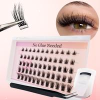 Self Adhesive Eyelashes Kit, 60 Clusters Natural Look Eyelash Extensions with Tools, Eye Makeup Enhancement False Eyelashes f...