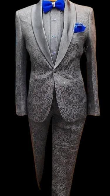 Grey Floral Tuxedo - All Grey Floral Suit - Floral Pattern