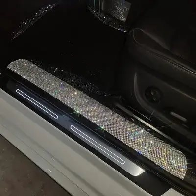 Car Door Sill Protector Kit for Summer Gift, Shiny Rhinestone Car Door Sill Protective Sticker, Car Accessories for Girls, Ca...