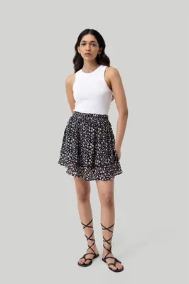Drawstring Short Skirt in Black Floral | Color: Monochrome Medley | Size: 2XL