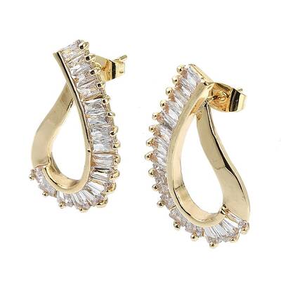 Twist Teardrop Brass Micro Pave Cubic Zirconia Stud Earrings