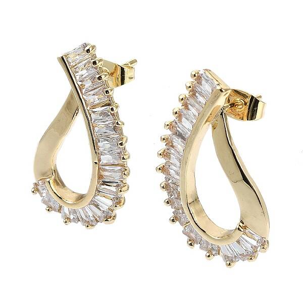 Twist Teardrop Brass Micro Pave Cubic Zirconia Stud Earrings